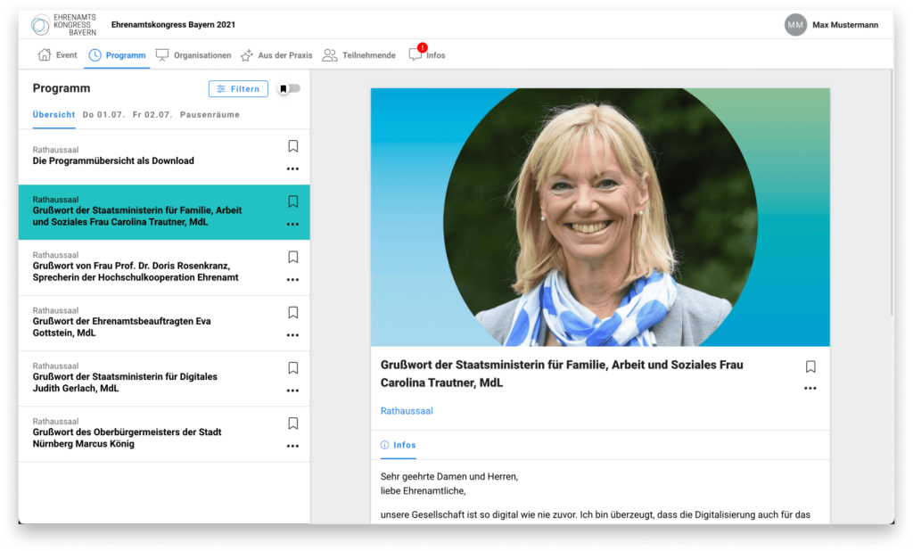 Einblick in die Eventagenda Ehrenamtskongress 2021