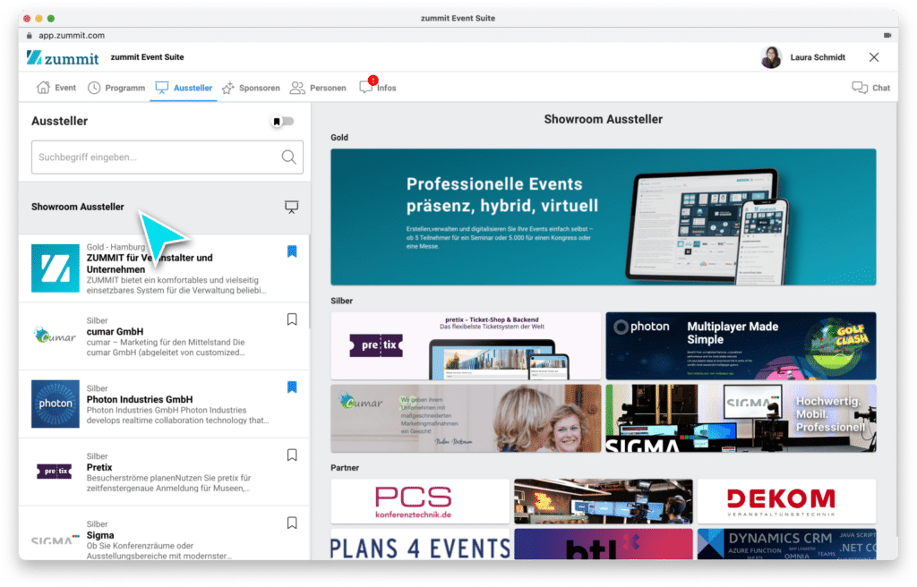 Darstellung des Showrooms in der zummit App