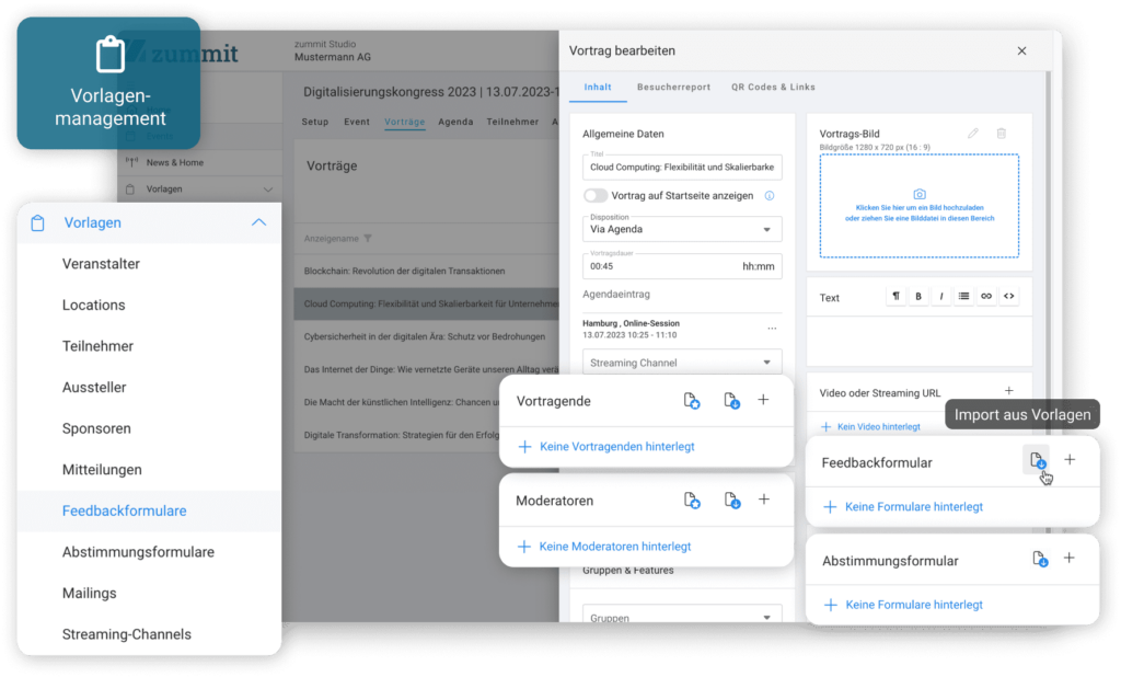 Vorlagen im zummit Backend