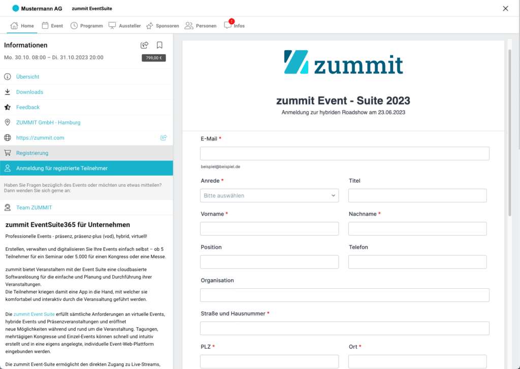 Vorlage für Teilnehmerregistrierung